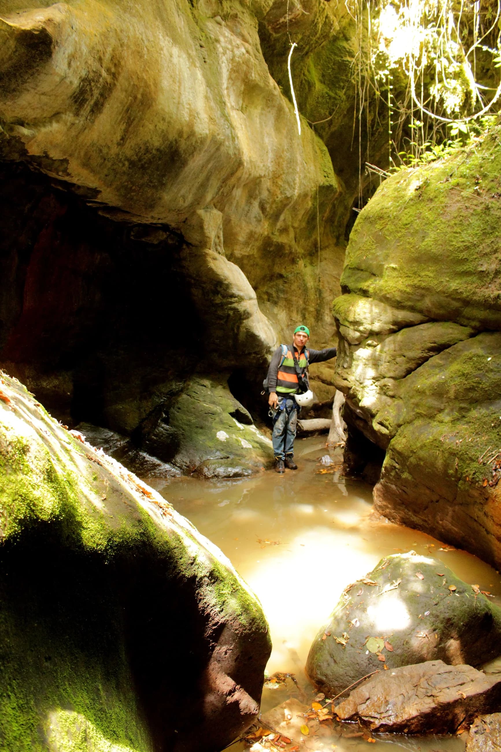 La boca de la cueva, con el arroyo entrando